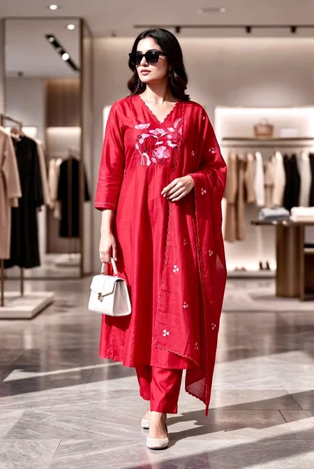 KF 2102 Kalaai Pv Chanderi Embroidery Kurti With Bottom Dupatta
